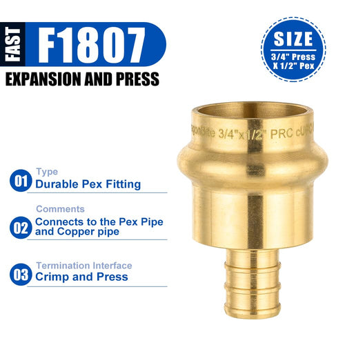 30 Pcs 3/4" Press x 1/2" PEX Crimp Brass Adapter (Lead Free)