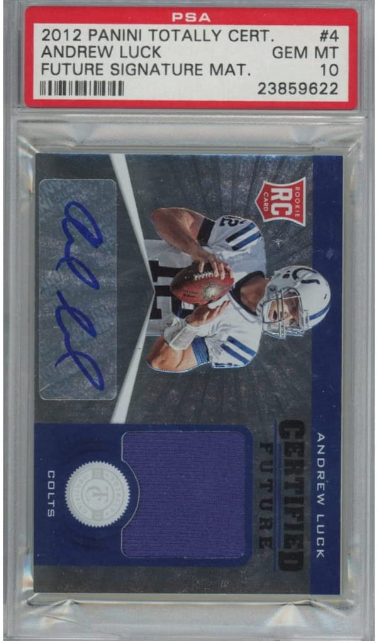 Graded 2012 Panini Totally Certified Andrew Luck #4#/175 Future Signature Materials Rookie RC Auto Football Card PSA 10 Gem Mint