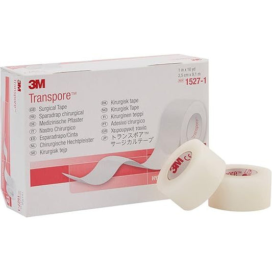 3M Transpore Surgical Tape - 1 Inch Wide (Transparent, Box of 12 Rolls)