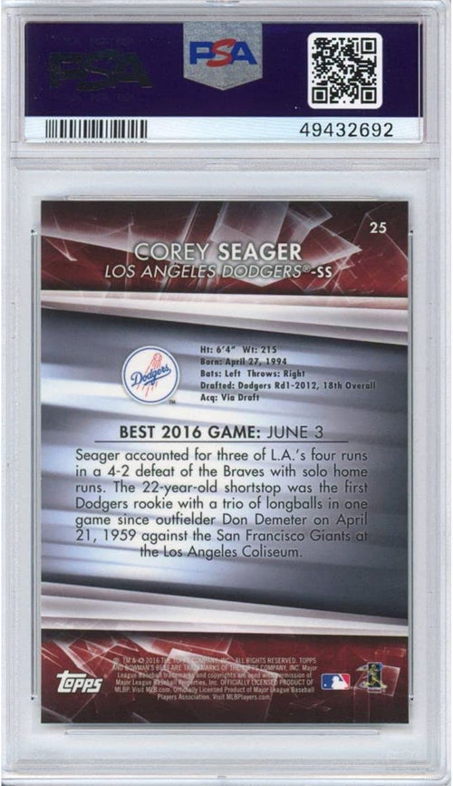 Graded 2016 Topps Bowman's Best Corey Seager #25 Rookie RC Baseball Card PSA 10 Gem Mint