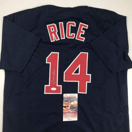 Autographed/Signed Jim Rice Boston Blue Baseball Jersey JSA COA