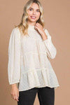 Culture Code Swiss Dot Smocked Blouse - Full Size Mock Neck Top