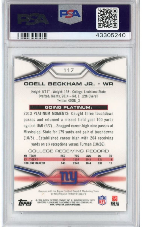 Graded 2014 Topps Platinum Odell Beckham Jr. #117 Rookie RC Football Card PSA 10 Gem Mint