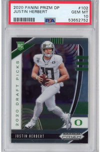Graded 2020 Panini Prizm Draft Picks DP Justin Herbert #102 Rookie RC Football Card PSA 10 Gem Mint