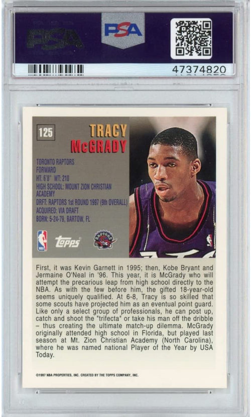 Graded 1997-98 Topps Tracy McGrady #125 Rookie RC Basketball Card PSA 10 Gem Mint