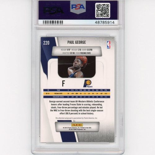 Graded 2010-11 Panini Prestige Paul George #220 Rookie RC Basketball Card PSA 9 Mint