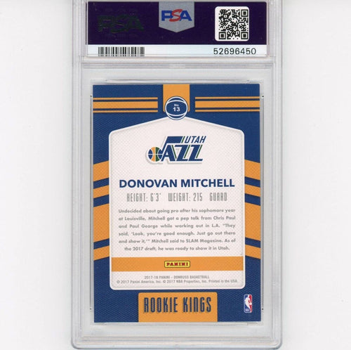 Graded 2017-18 Panini Donruss Donovan Mitchell #13 Rookie Kings RC Basketball Card PSA 10 Gem Mint