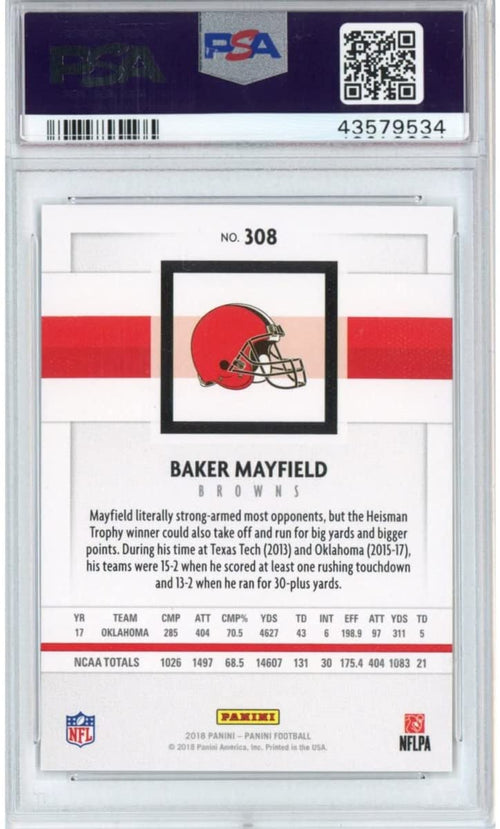Graded 2018 Panini Baker Mayfield #308 Rookie RC Football Card PSA 10 Gem Mint
