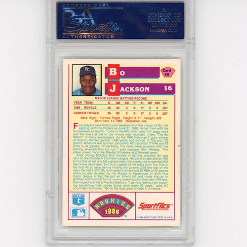 Graded 1986 Sportflics Bo Jackson #40 Rookie RC Baseball Card PSA 10 Gem Mint