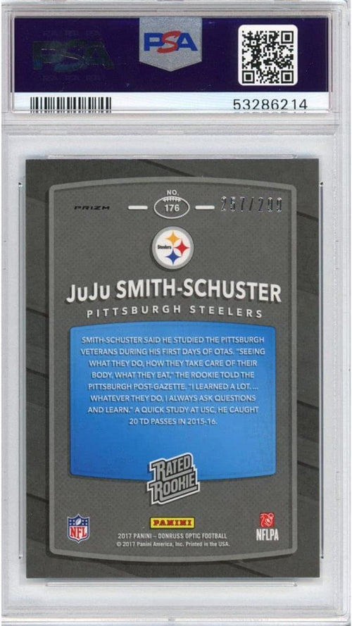 Graded 2017 Panini Donruss Optic Juju Smith-Schuster #176 Rated Aqua #/299 Rookie RC Football Card PSA 10 Gem Mint