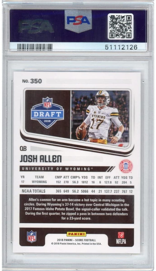 Graded 2018 Panini Score Josh Allen #350 Rookie RC Football Card PSA 10 Gem Mint