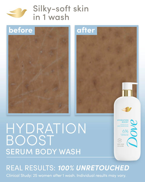 Dove Body Wash Hydration Boost Actively drenches dry skin 6% hydration serum with hyaluronic 30 Fl Oz
