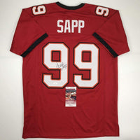 Autographed/Signed Warren Sapp Tampa Bay Red Football Jersey JSA COA