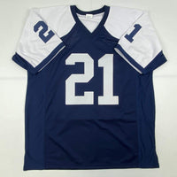 Autographed/Signed Deion Sanders Dallas Thanksgiving Day Football Jersey Beckett BAS COA