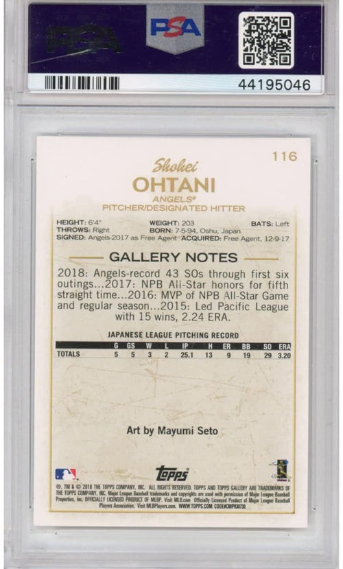Graded 2018 Topps Gallery Shohei Ohtani #116 Rookie RC Baseball Card PSA 10 Gem Mint