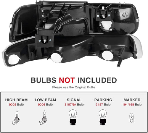 Autosaver88 Headlight Assembly Compatible With 19992002 Chevy Silverado 1500 250020012002 1500hd 2500hd 350020002006 Tahoe Suburban 2500 Headlamp Bumper Lights Black Housing Amber Reflector