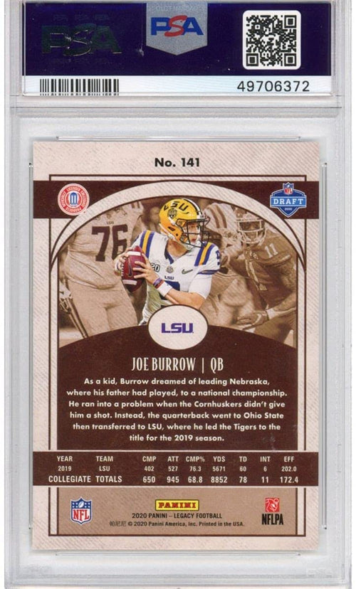 Graded 2020 Panini Legacy Joe Burrow #141 Rookie RC Football Card PSA 10 Gem Mint