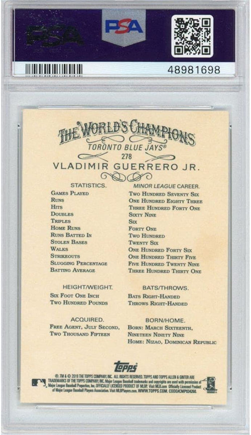 Graded 2019 Topps Allen & Ginter Vladimir Vlad Guerrero Jr. #278 Rookie RC Baseball Card PSA 10 Gem Mint