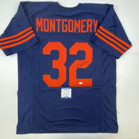 Autographed/Signed David Montgomery Chicago Retro Blue Football Jersey JSA COA