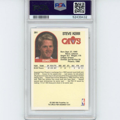 Graded 1989-90 Hoops Steve Kerr #351 Rookie RC Basketball Card PSA 10 Gem Mint
