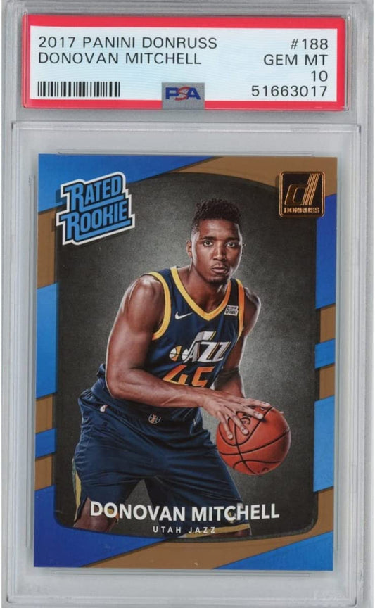 Graded 2017-18 Panini Donruss Donovan Mitchell #188 Rookie RC Basketball Card PSA 10 Gem Mint