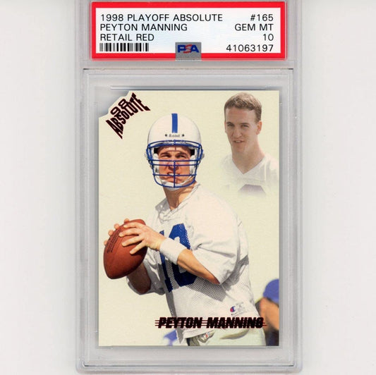 Graded 1998 Playoff Absolute Peyton Manning #165 Retail Red Rookie RC Football Card PSA 10 Gem Mint