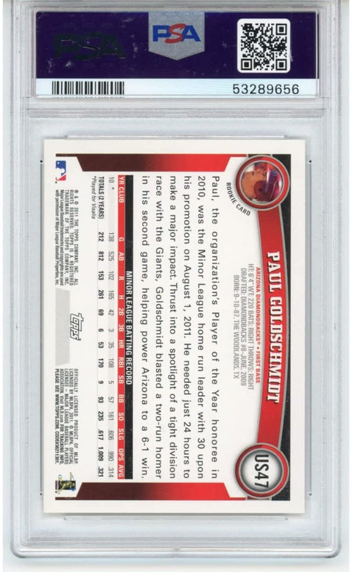 Graded 2011 Topps Update Paul Goldschmidt #US47 Rookie RC Baseball Card PSA 10 Gem Mint