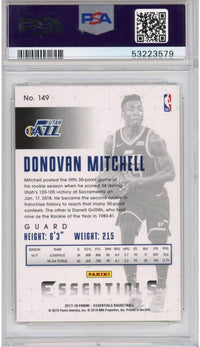 Graded 2017-18 Panini Essentials Donovan Mitchell #149 Spiral Rookie RC Basketball Card PSA 10 Gem Mint