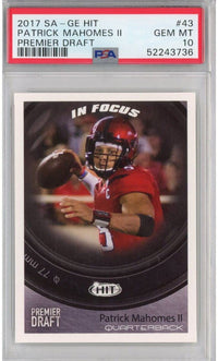 Graded 2017 Sage SA-GE Hit Patrick Mahomes II #43 Premier Draft Rookie RC Football Card PSA 10 Gem Mint