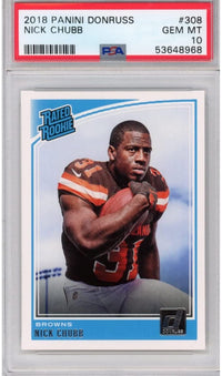 Graded 2018 Panini Donruss Nick Chubb #308 Rookie RC Football Card PSA 10 Gem Mint