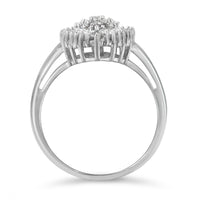 10K White Gold 1/2 Cttw Round & Baguette Cut Diamond Pear Shaped Domed PavÃ© Cluster with Halo Cocktail Ring (H-I Color, SI1-SI2 Clarity) - Size 5