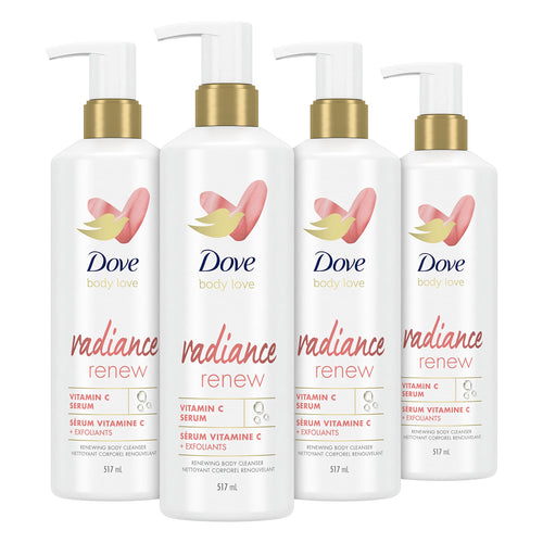 Dove Body Love Body Cleanser Radiance Renew 4 Count For Dull Skin Exfoliating Body Wash with Vitamin C Serum 17.5 fl oz
