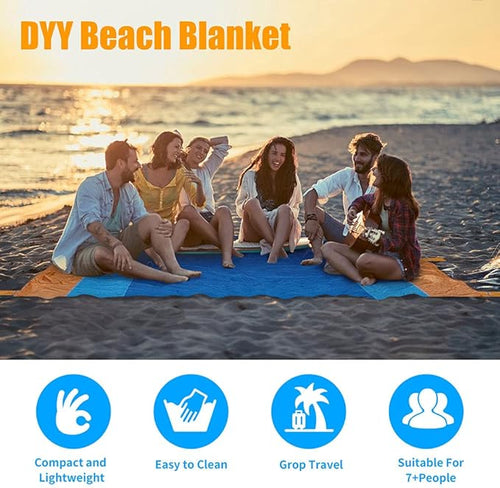 DYYBeach Blanket, Extra Large Oversized 10'X 9' for 7 Adults Soft Beach Mat, with 6 Stakes & 6 Pockets, Waterproof Sandless Picnic Mat Easy