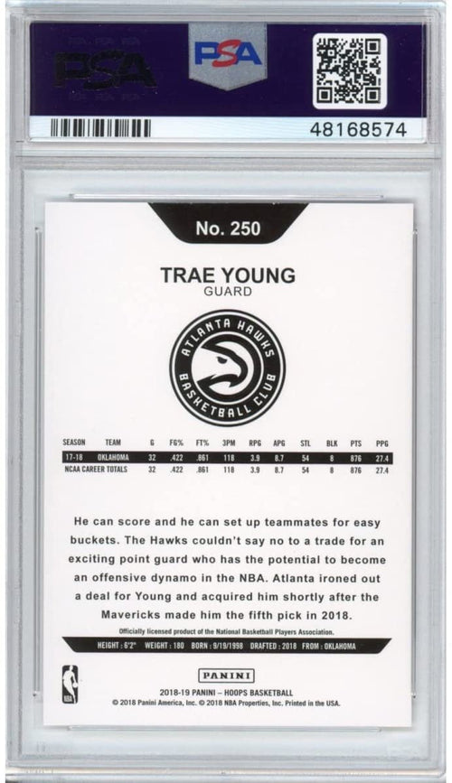 Graded 2018-19 Panini Hoops Trae Young #250 Rookie RC Basketball Card PSA 10 Gem Mint