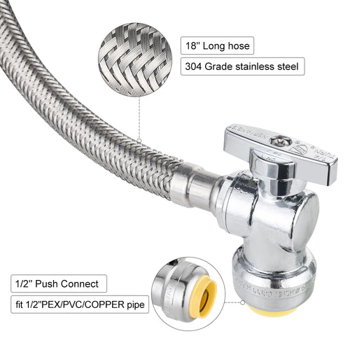 18" 1/2" Push x 1/2" FIP Faucet Hose Connector,1/4-Turn, Angle