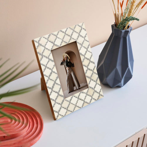Picture Frames Moroccan Pattern Collection Bone Inlay Resin White Grey 4x6 5x7"