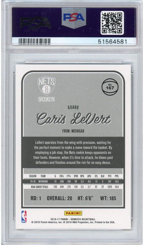 Graded 2016-17 Panini Donruss Caris LeVert #167 Rookie RC Basketball Card PSA 10 Gem Mint