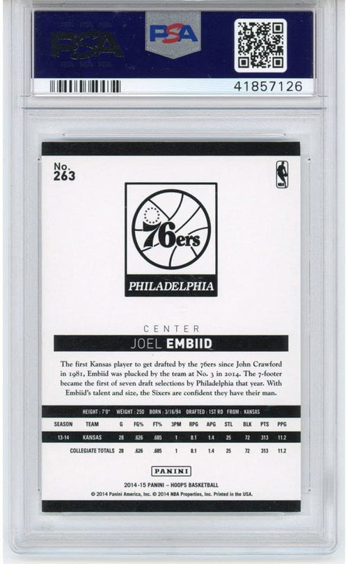 Graded 2014-15 Panini Hoops Joel Embiid #263 Rookie RC Basketball Card PSA 10 Gem Mint