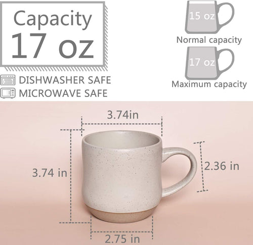 Bosmarlin Large Stoneware Speckled Coffee Mugs Set of 2, Big Ceramic Tea Cup, 17 Oz, Dishwasher and Microwave Safe (White, 2)