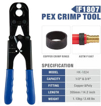 1/2" & 3/4" Pex Crimping Tool with Copper Ring Decrimper, Cutter Plumbingsell