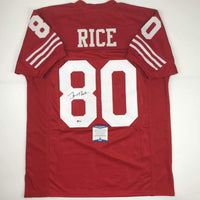 Autographed/Signed Jerry Rice San Francisco Red Football Jersey Beckett BAS COA