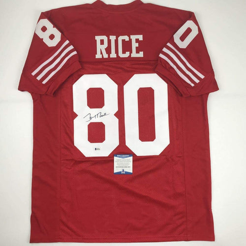 Autographed/Signed Jerry Rice San Francisco Red Football Jersey Beckett BAS COA