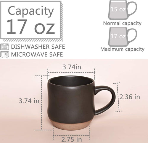 Bosmarlin Large Stoneware Speckled Coffee Mugs Set of 2, Big Tea Cup, 17 Oz, Dishwasher and Microwave Safe