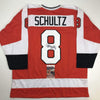Autographed/Signed Dave Schultz The Hammer Philadelphia Orange Hockey Jersey JSA COA