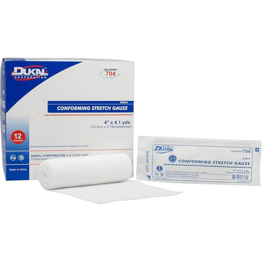 DUKAL Sterile Conforming Stretch Gauze Bandage Roll, 4 in x 4.1 yds (12 Count Box)