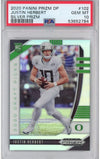 Graded 2020 Panini Prizm Draft Picks DP Justin Herbert #102 Silver Prizm Rookie RC Football Card PSA 10 Gem Mint