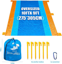 DYYBeach Blanket, Extra Large Oversized 10'X 9' for 7 Adults Soft Beach Mat, with 6 Stakes & 6 Pockets, Waterproof Sandless Picnic Mat Easy
