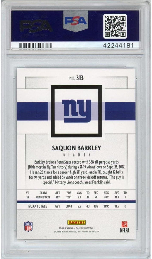 Graded 2018 Panini Saquon Barkley #313 Rookie RC Football Card PSA 10 Gem Mint