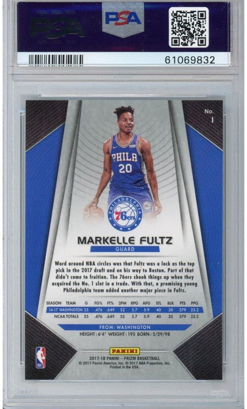 Graded 2017-18 Panini Prizm Markelle Fultz #1 Rookie RC Basketball Card PSA 10 Gem Mint