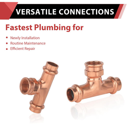3/4" x 3/4" x 3/4" Copper Press x Press x Female Thread Tee (Lead Free)